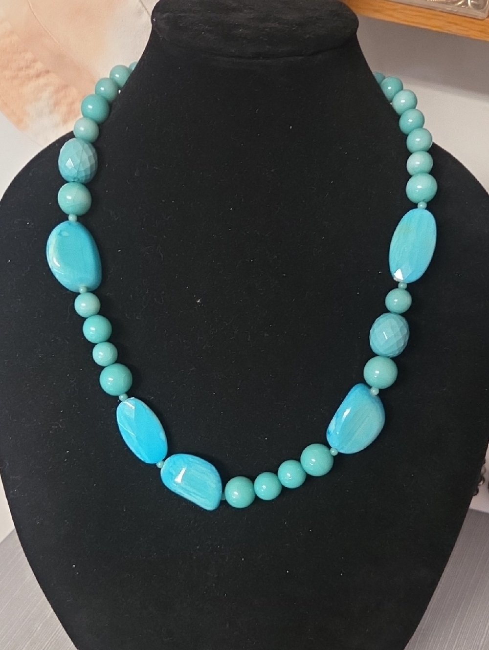 Turquoise Colored  Beaded Statement Necklace - Women Jewelry
